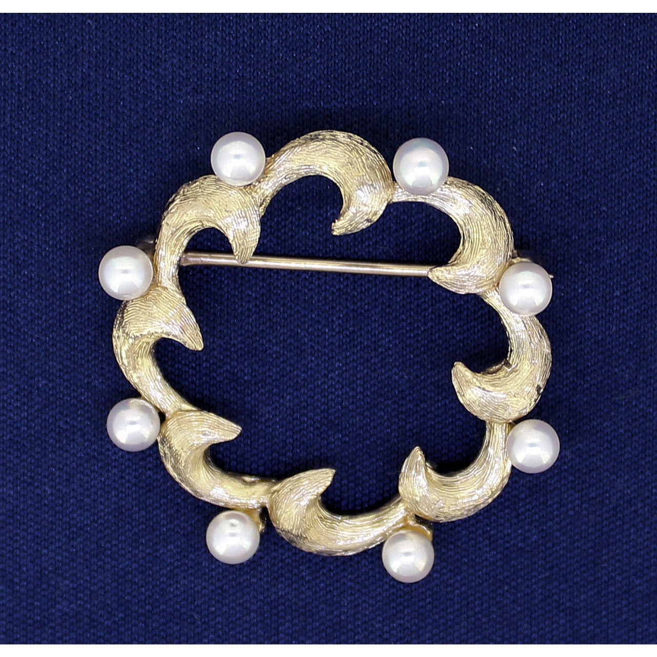 PEARL CIRCLE PIN BROOCH REAL SOLID 14 K GOLD 3.8g