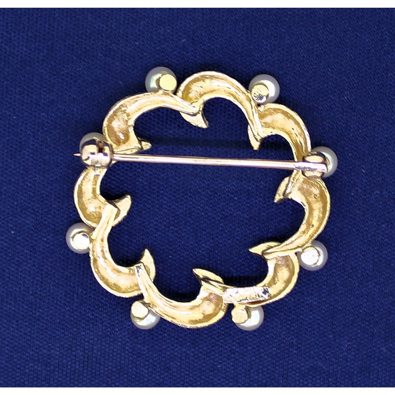 PEARL CIRCLE PIN BROOCH REAL SOLID 14 K GOLD 3.8g