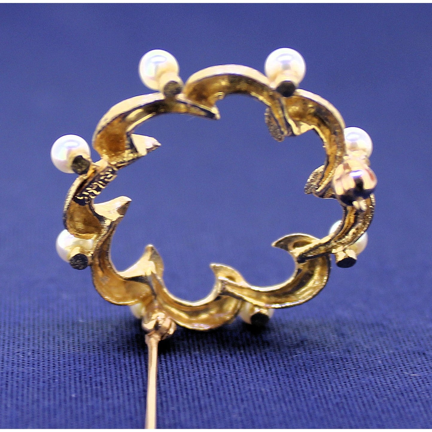 PEARL CIRCLE PIN BROOCH REAL SOLID 14 K GOLD 3.8g