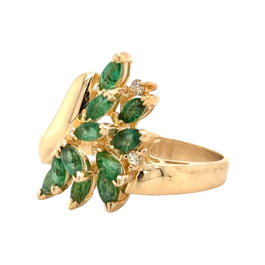 Emerald & Diamond 14k Yellow Gold Ring 4g Size 6.75