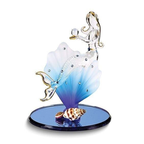 Glass Baron Mermaid on Shell Handcrafted Glass Figurine with 22k Gold Trim