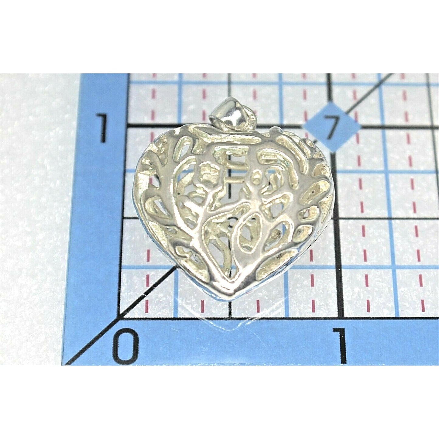 Silver Filigree Puffed Heart Pendant Charm 5.8g Sterling Silver 925