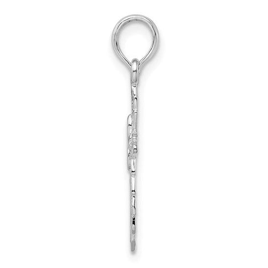Sterling Silver Rhodium-Plated Scalloped Edge Cut-Out Cross Pendant