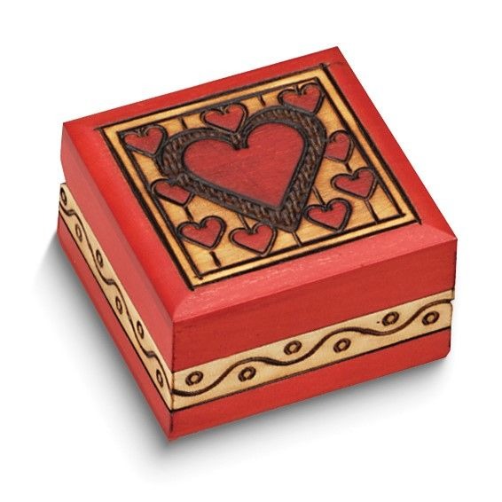 Handcrafted Red Wooden Heart Jewelry Box Unique Decorative Gift For Jewelry Storage