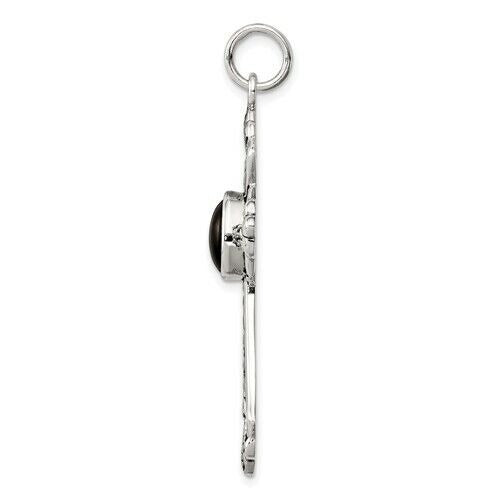 Sterling Silver 925 Antiqued Cross Pendant With Black Onyx