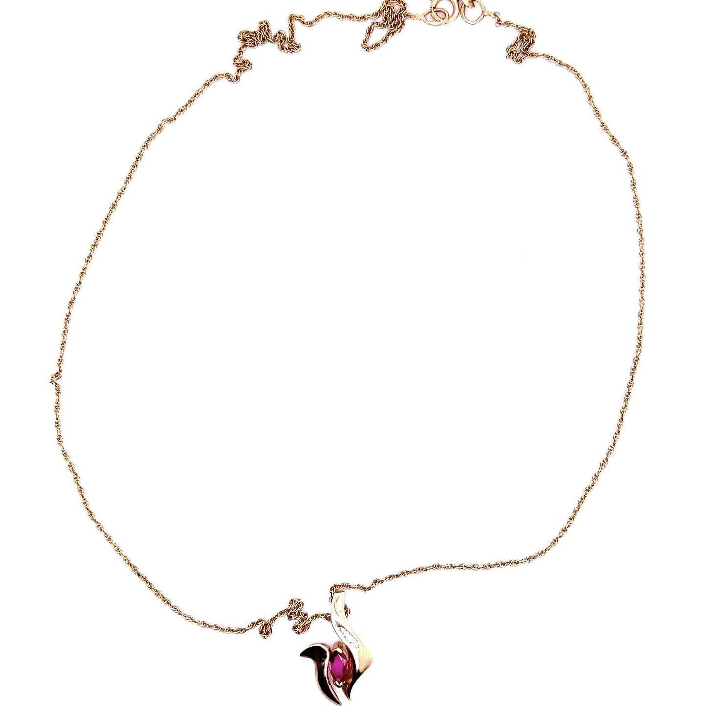 14k Yellow Gold Ruby & Diamond Pendant Necklace 18" Chain 3.2g