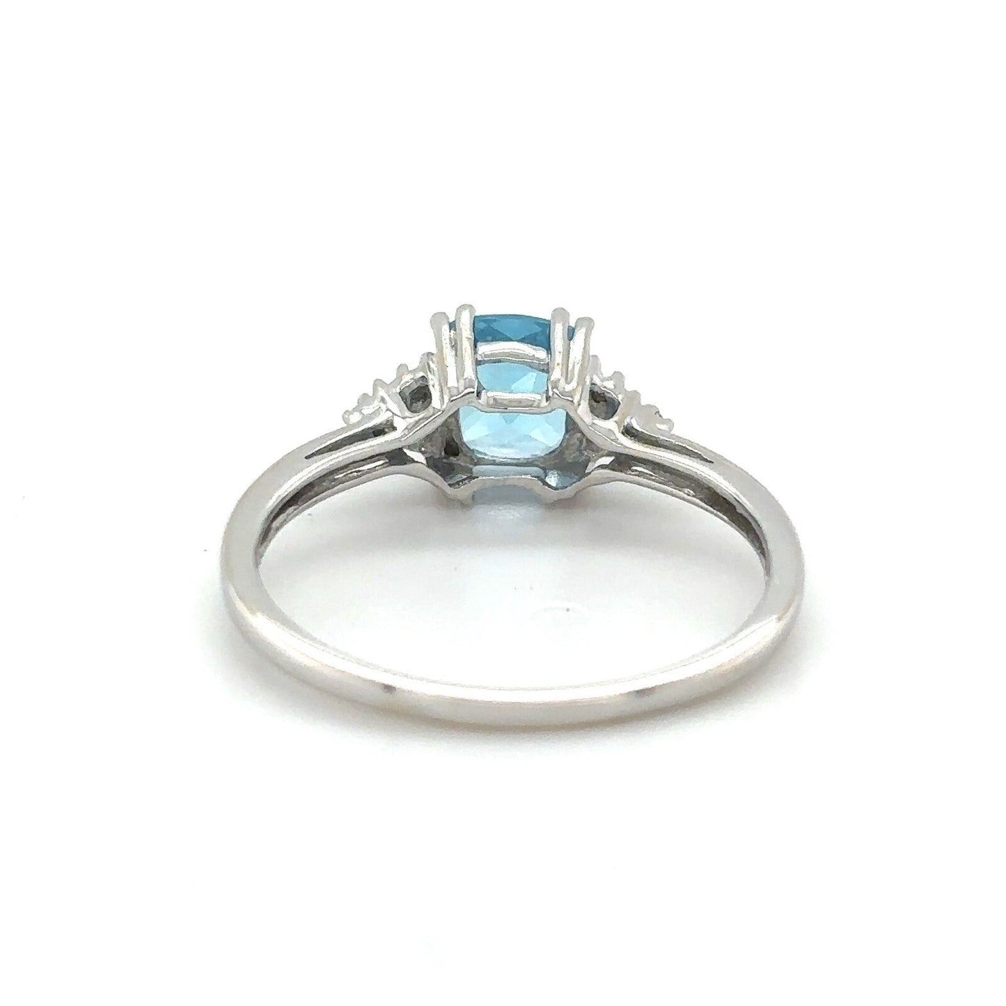 Swiss Blue Topaz and Diamond 14K White Gold Ring 1.7g Size 7