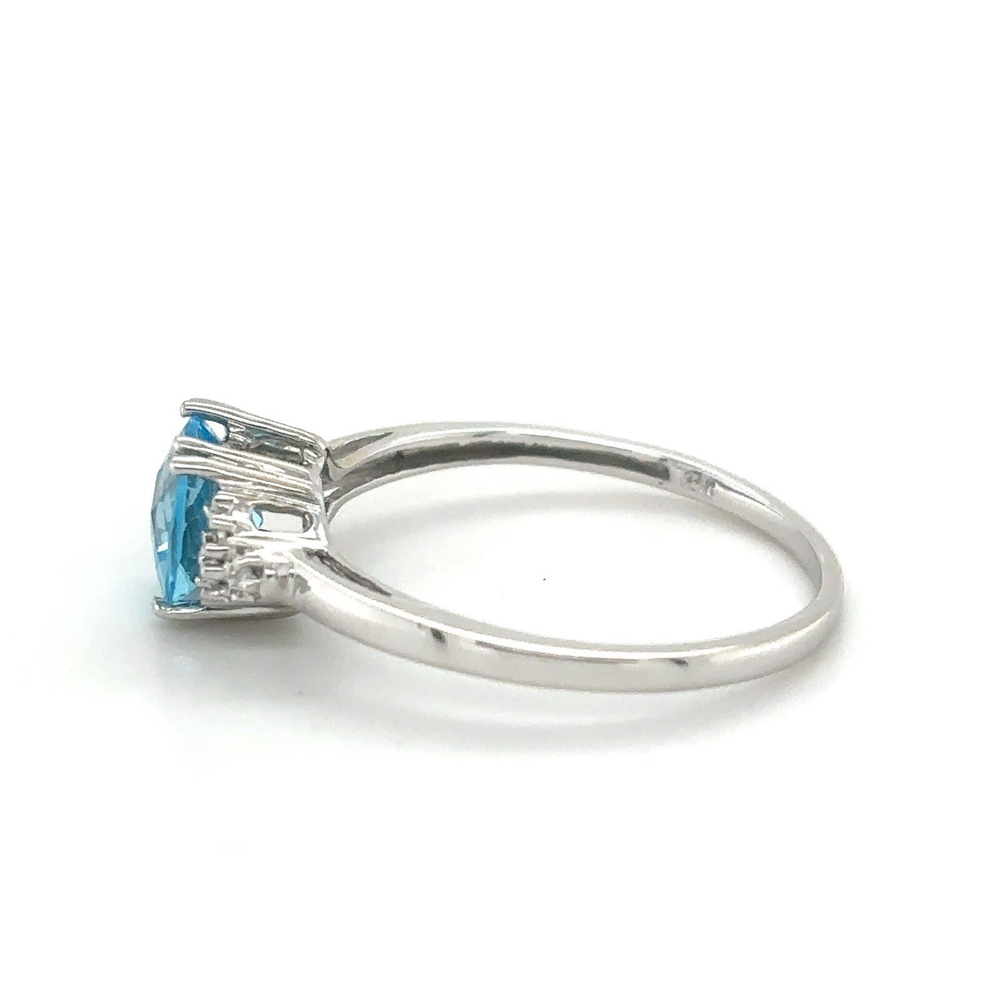 Swiss Blue Topaz and Diamond 14K White Gold Ring 1.7g Size 7