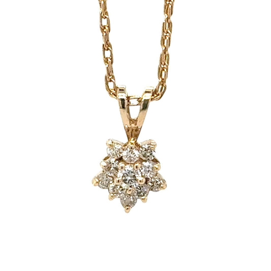 14k Yellow Gold 1/5ctw Diamond Cluster Pendant 20" Necklace 2.6g (SI1-3, I-K)