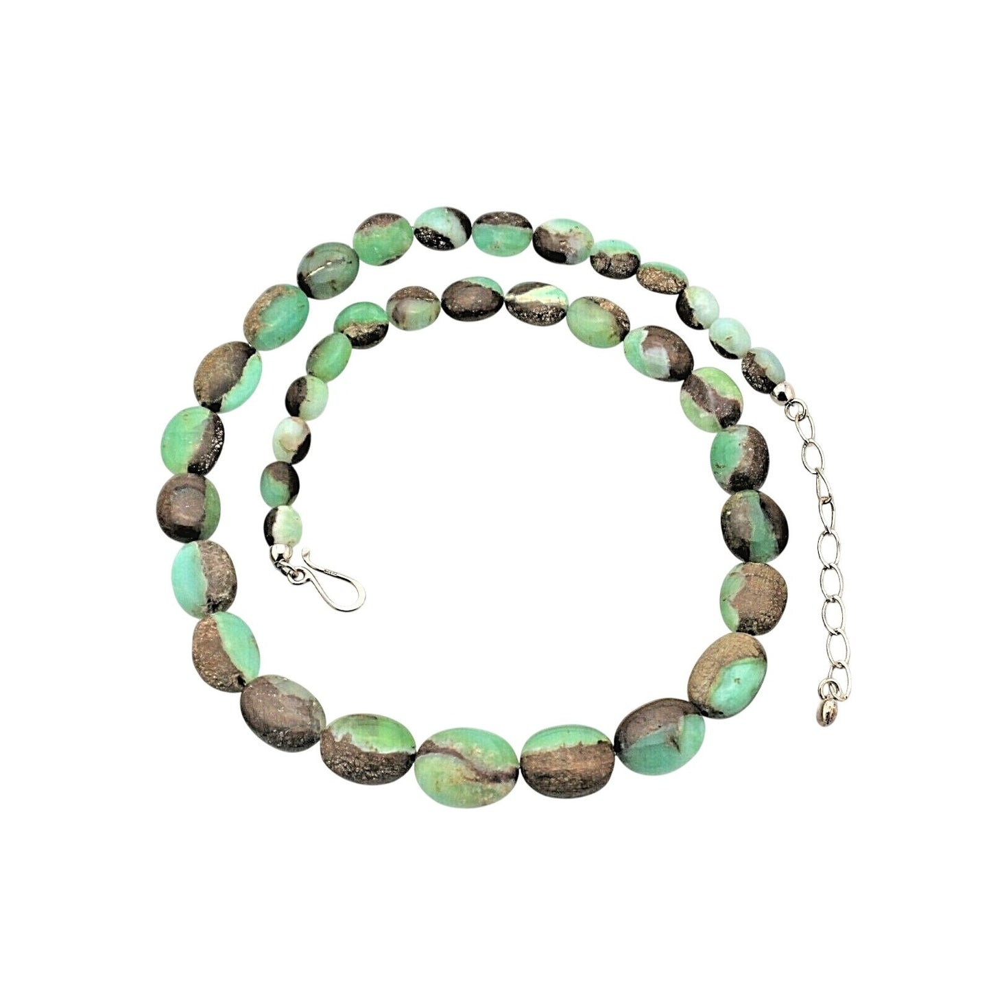 21" Australian Green Opal Necklace With 3" Extender & .925 Sterling Silver