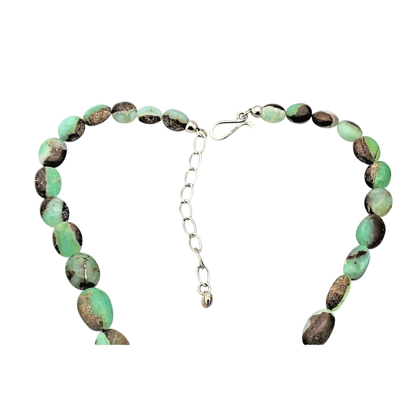 21" Australian Green Opal Necklace With 3" Extender & .925 Sterling Silver