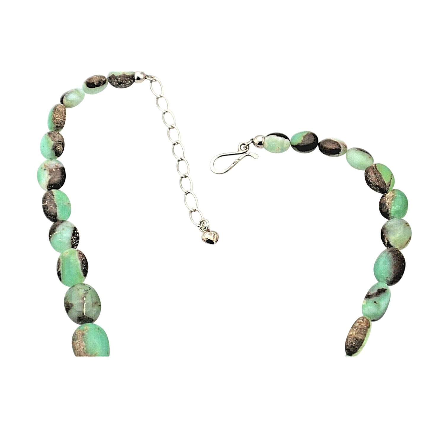 21" Australian Green Opal Necklace With 3" Extender & .925 Sterling Silver