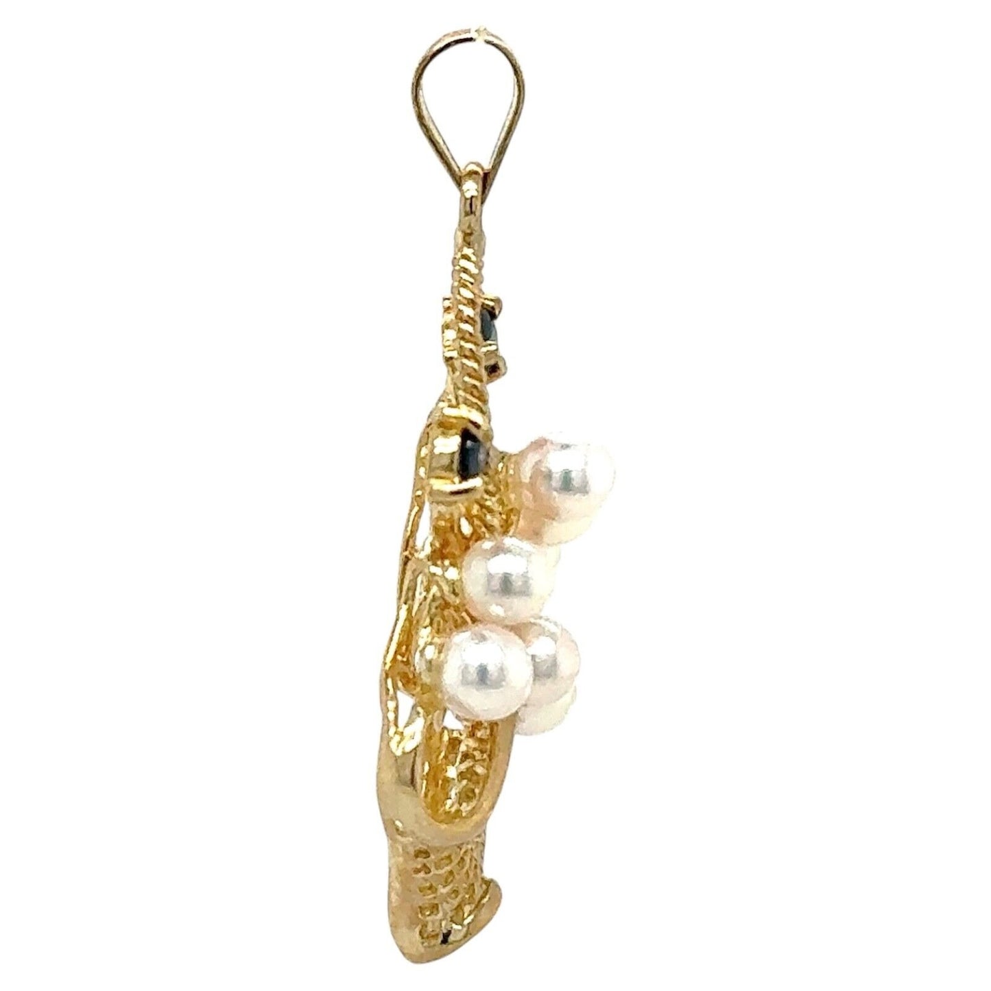 Pearl & Sapphire Basket 14k Yellow Gold Pendant 3.2g