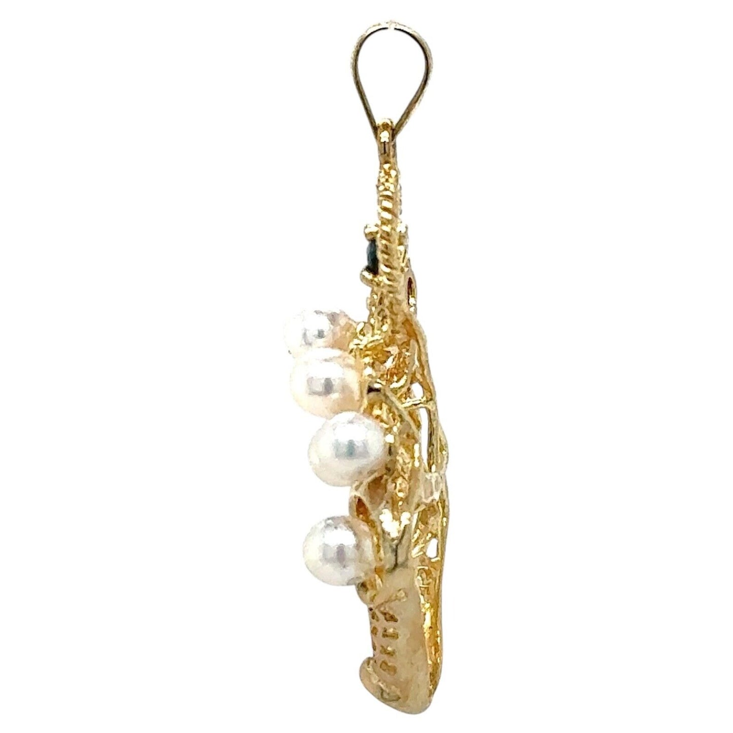 Pearl & Sapphire Basket 14k Yellow Gold Pendant 3.2g