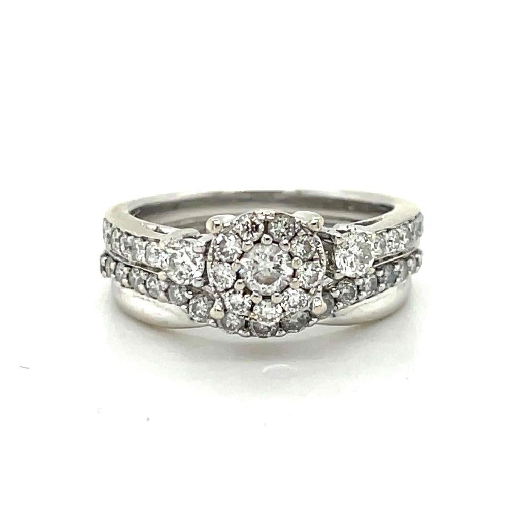 1ctw Diamond Bridal Wedding Ring 14K White Gold Size 5.25 Halo
