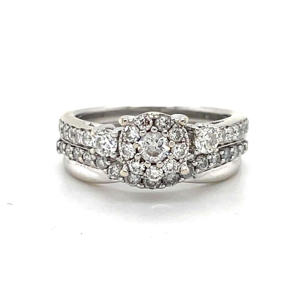 1ctw Diamond Bridal Wedding Ring 14K White Gold Size 5.25 Halo
