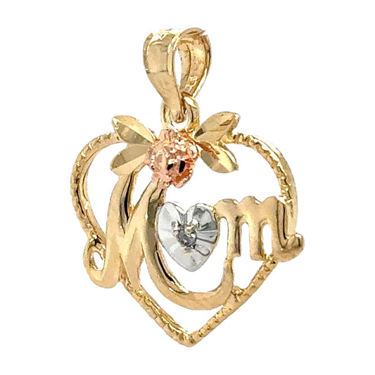 Mom Heart with Diamond 14k Multi-tone Gold Pendant 1.3g