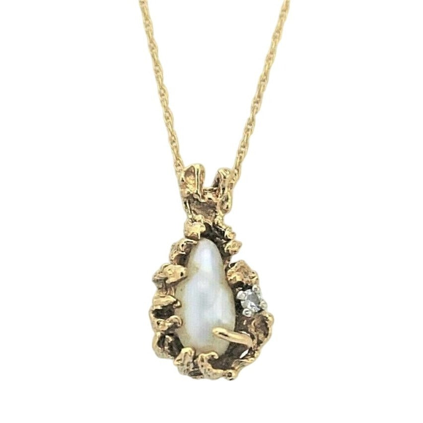 14K Yellow Gold Pearl & Diamond Pendant With 18-Inch Rope Chain
