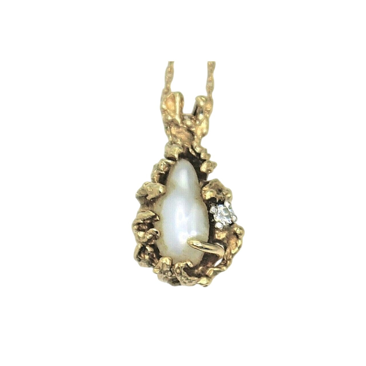 14K Yellow Gold Pearl & Diamond Pendant With 18-Inch Rope Chain