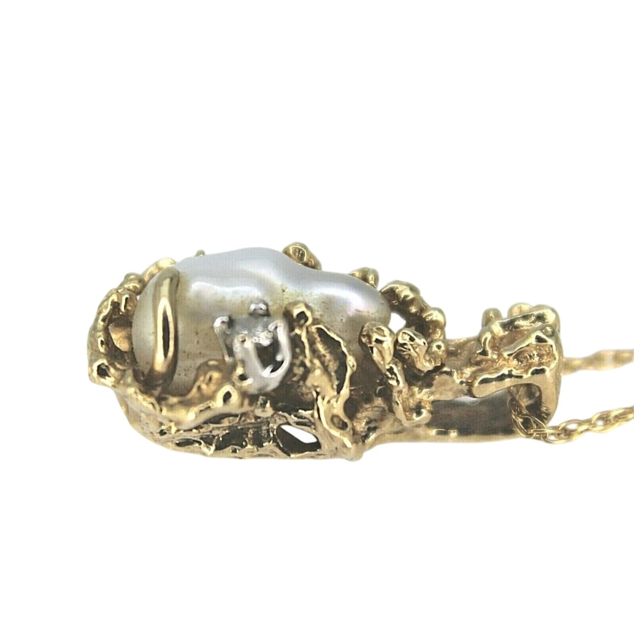 14K Yellow Gold Pearl & Diamond Pendant With 18-Inch Rope Chain