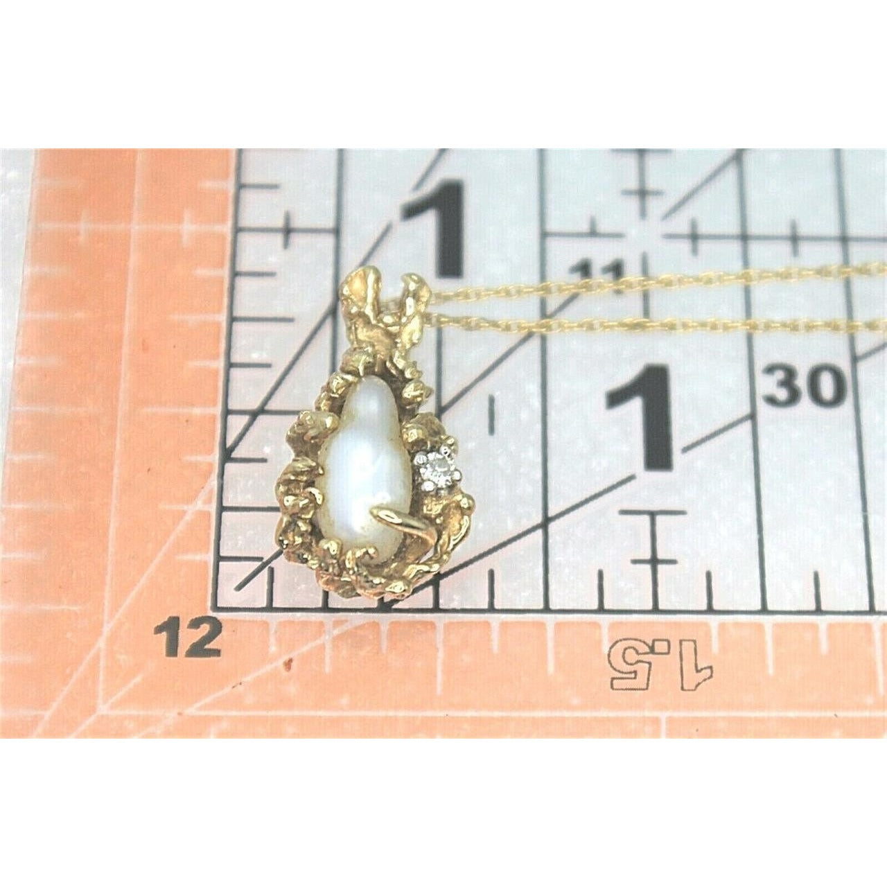 14K Yellow Gold Pearl & Diamond Pendant With 18-Inch Rope Chain