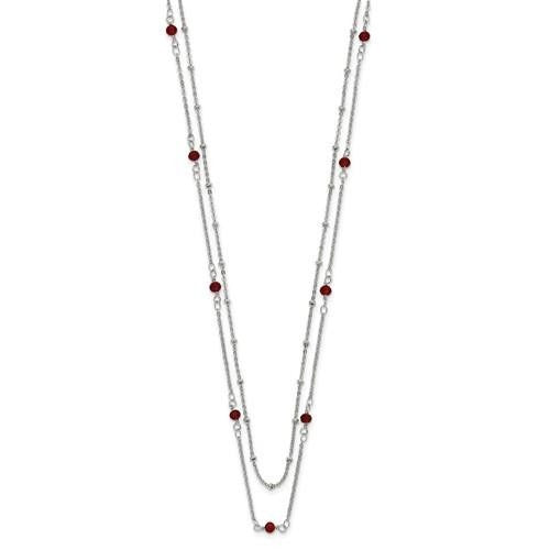 Chisel Stainless Steel Polished 2-Strand Red Crystal Beaded 16+1 inch Necklace