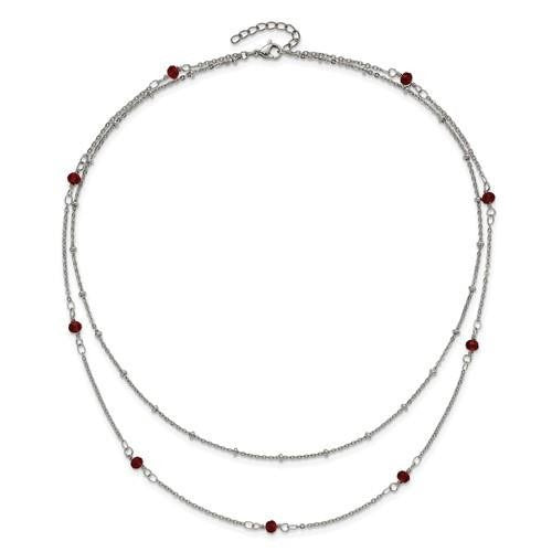 Chisel Stainless Steel Polished 2-Strand Red Crystal Beaded 16+1 inch Necklace