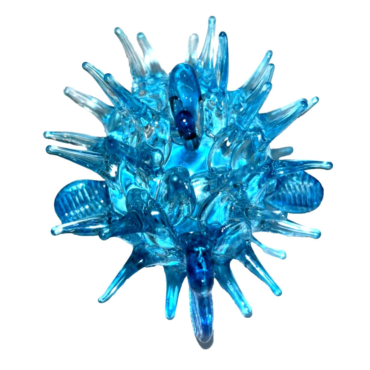 2" Long Light Blue Puffer Fish Figurine Hand Blown Glass