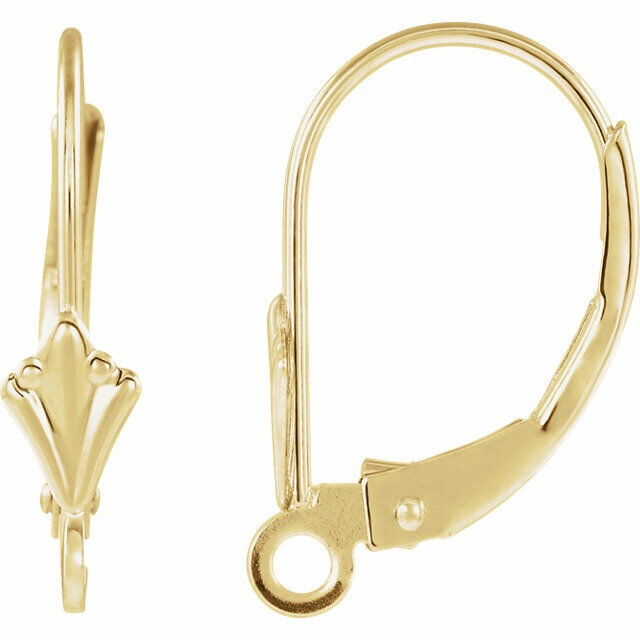 2- 14K Yellow Gold Fleur-de-lis Lever Back Earring Top (1 Set Pair)