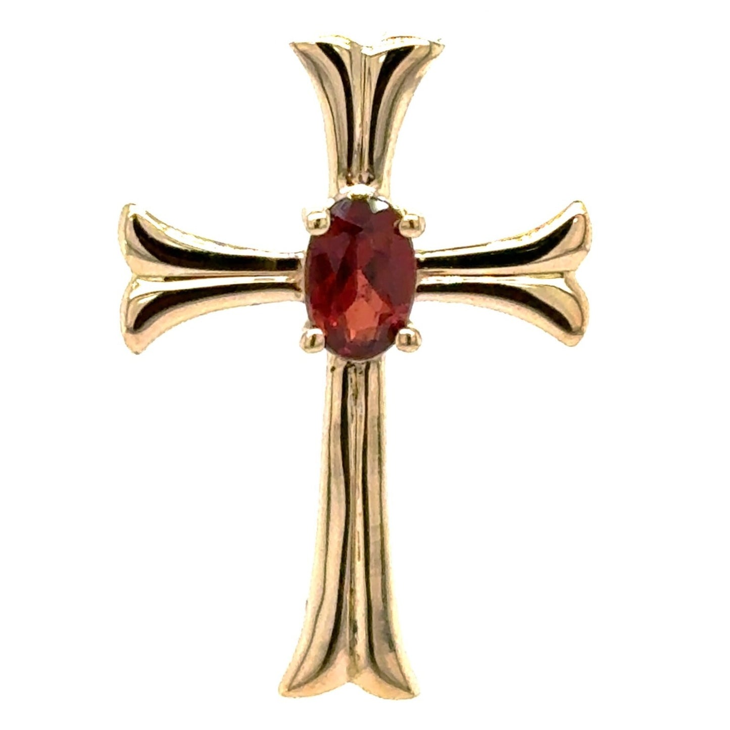 14K Yellow Gold Garnet Gemstone Cross Pendant 1.3g