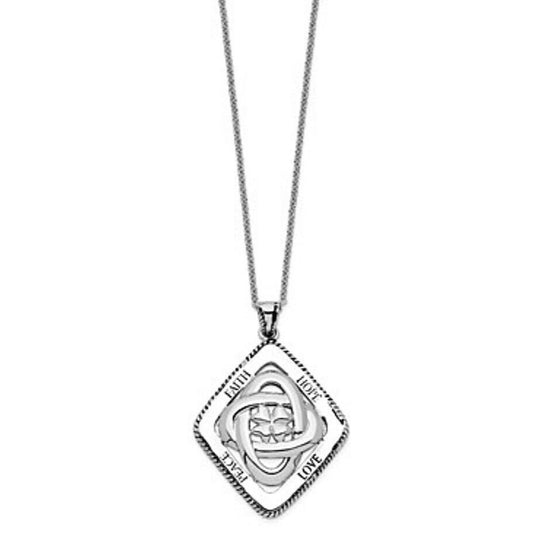 Sentimental Expressions Sterling Silver Rhodium-Plated Faith Hope Love Peace Pendant Necklace 18" With Gift Box