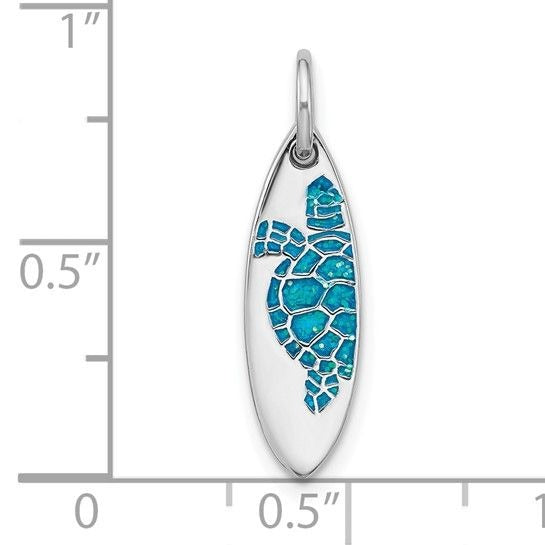 Sterling Silver 925 Rhodium Plated Turtle Pendant Blue Enamel