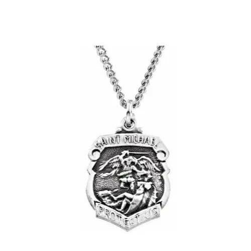 Sterling Silver 16.5x14 mm St. Michael Medal 18 inch Necklace