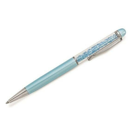 Blue Floating Crystal Ballpoint Pen 4.75" Elegant Writing Tool For Office & Gift Use