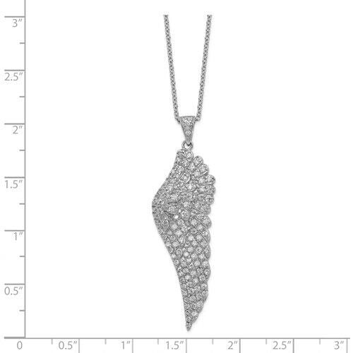 Sterling Silver Cubic Zirconia Angel Wing Pendant Necklace 18 Inch