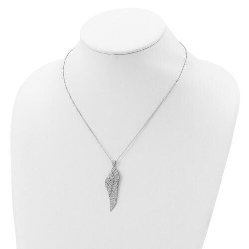 Sterling Silver Cubic Zirconia Angel Wing Pendant Necklace 18 Inch