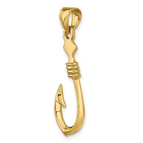 14K 3-D Large Fish Hook with Rope Charm