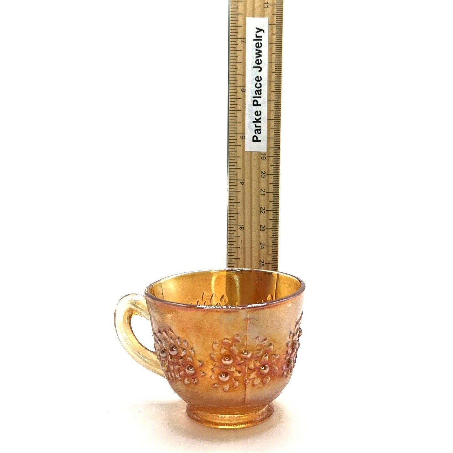 Vintage Carnival Glass Cup Iridescent Marigold Flower Pattern