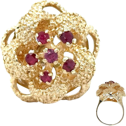 Red Spinel Cluster Bow 14k Yellow Gold Ring 9.4g Size 6.75