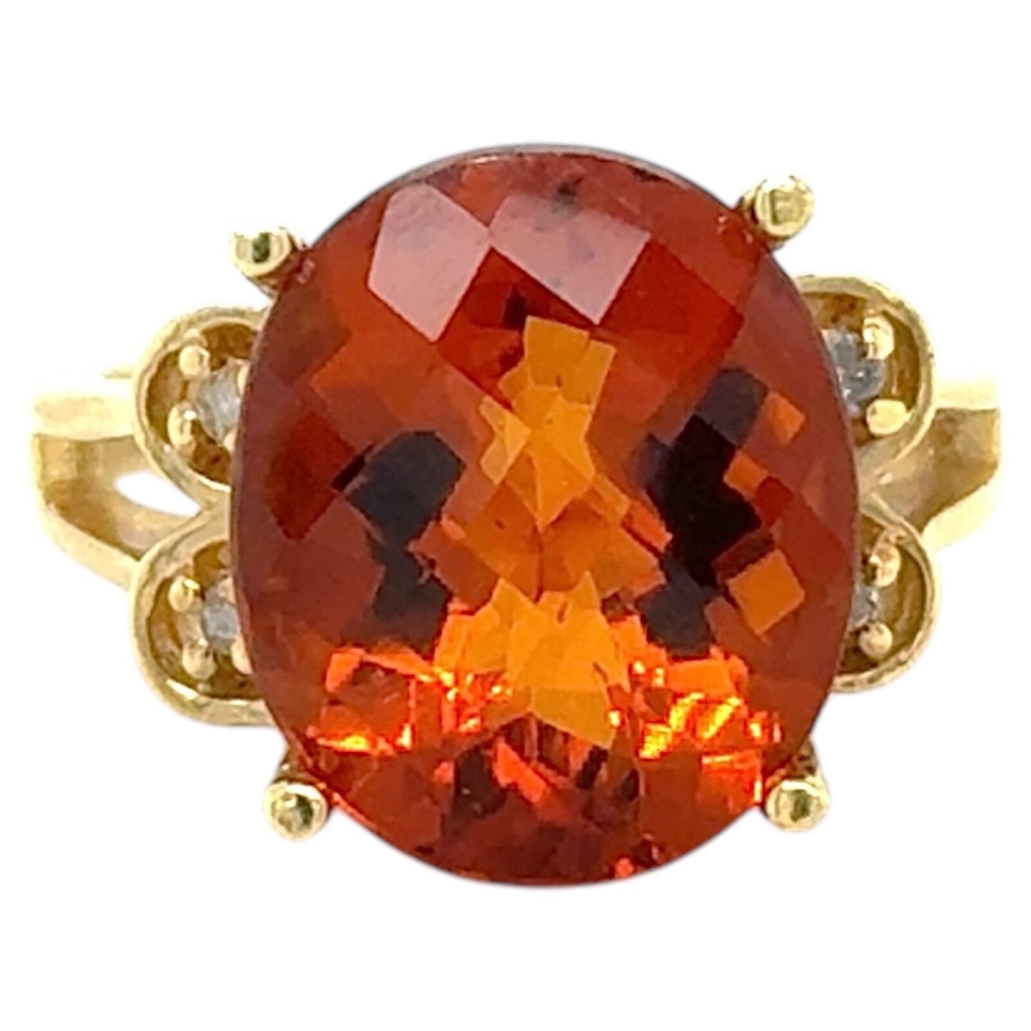 Madeira Citrine & Diamond 14k Yellow Gold Ring 6.8g Size 6.25