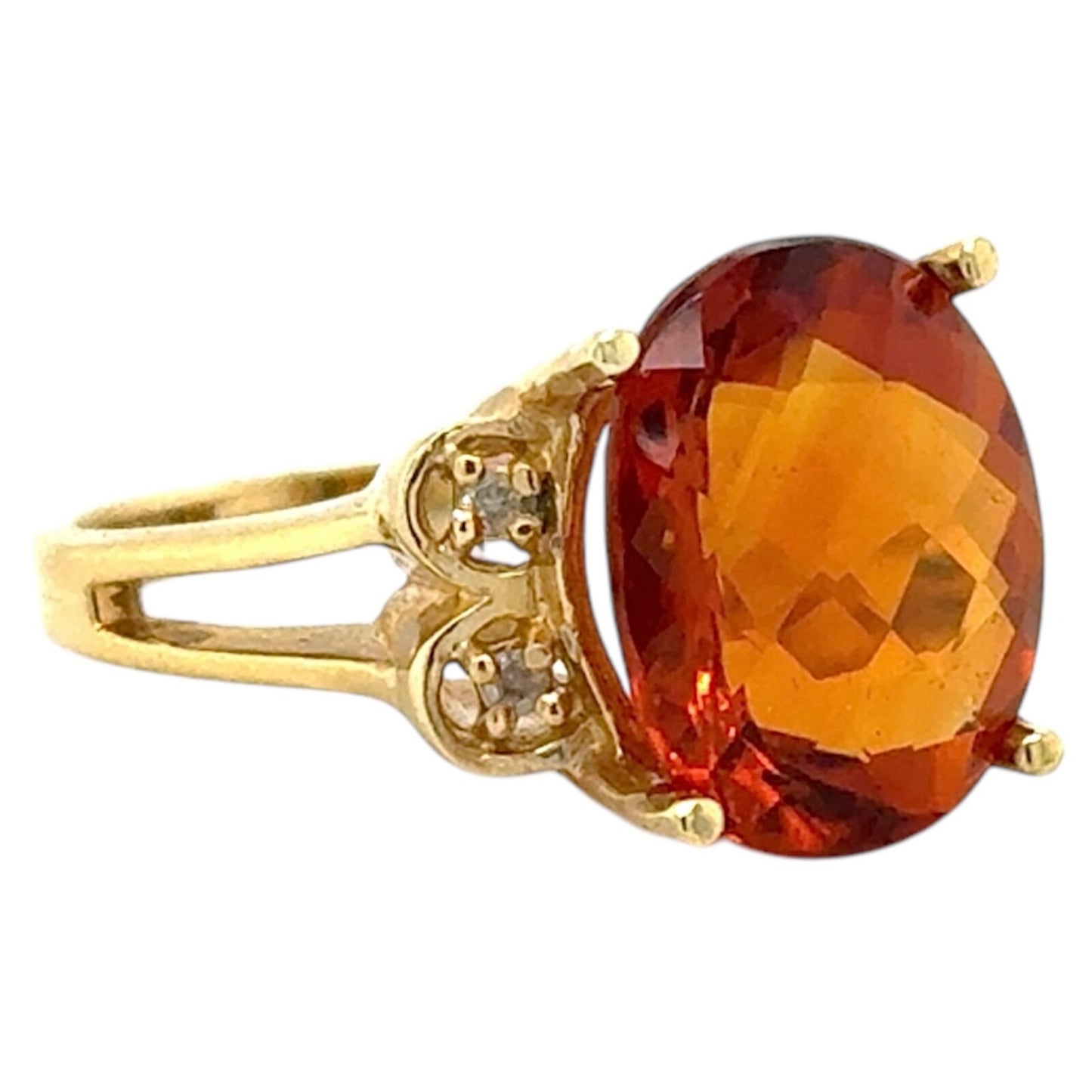 Madeira Citrine & Diamond 14k Yellow Gold Ring 6.8g Size 6.25