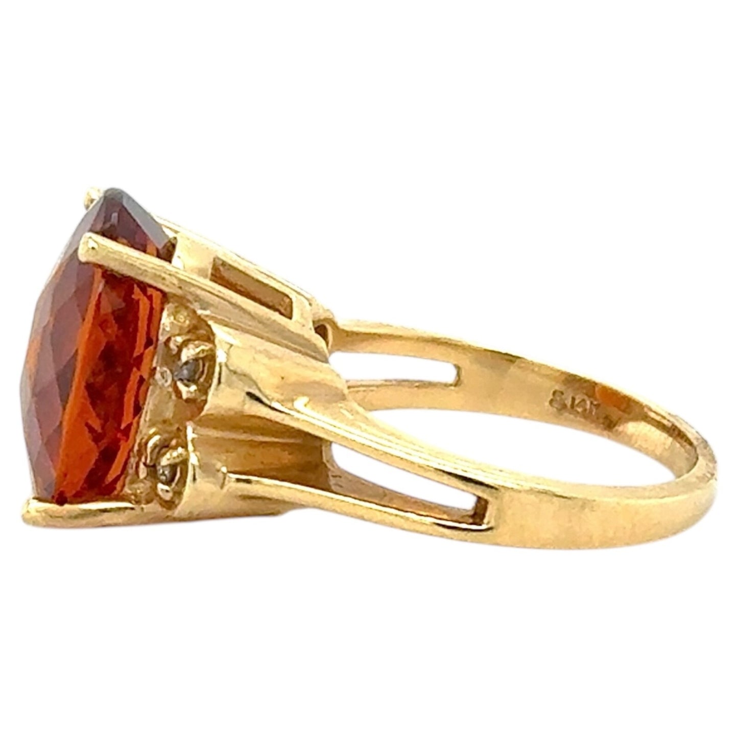 Madeira Citrine & Diamond 14k Yellow Gold Ring 6.8g Size 6.25