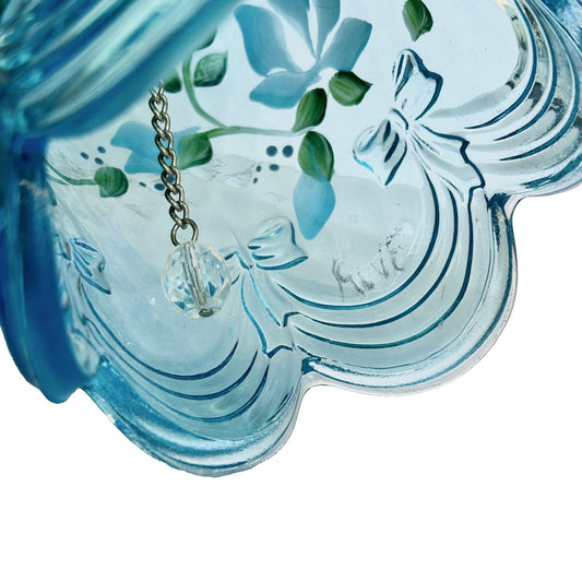 Fenton Light Blue Bell Hand painted White Floral and Signed