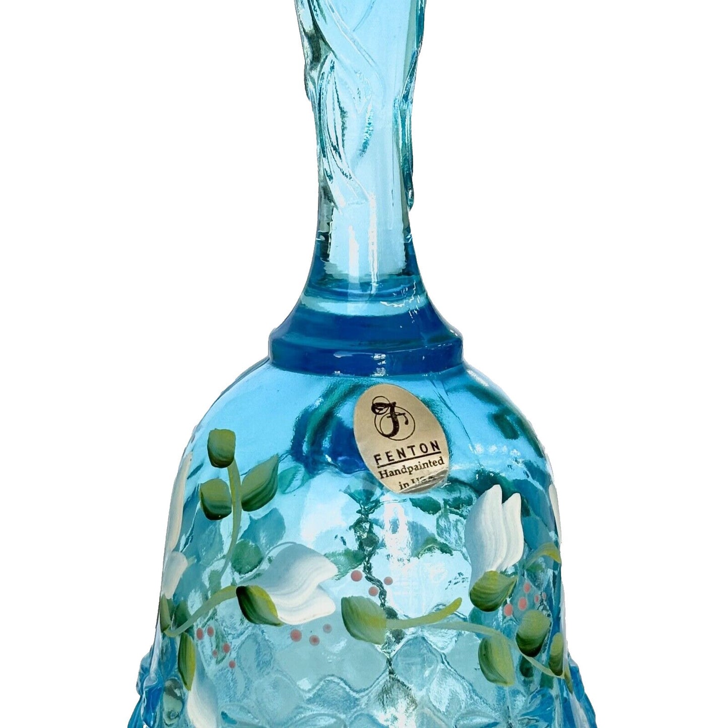 Fenton Light Blue Bell Hand painted White Floral and Signed