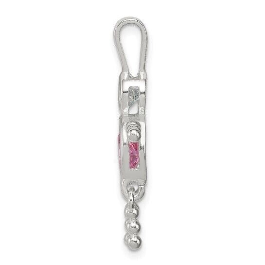 Sterling Silver Rhodium-plated CZ and Birthstone Pink October Glass Boy Pendant