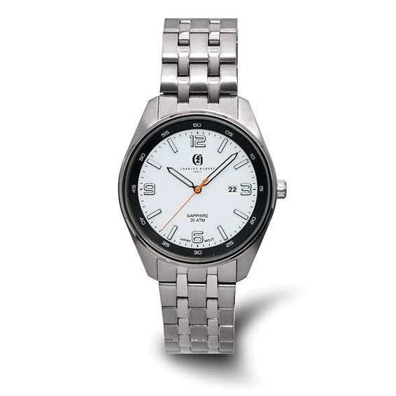 Charles-Hubert Mens Titanium Quartz Watch With White Dial & Date Display
