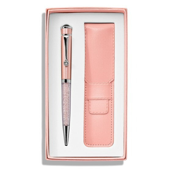 Luxury Pink Crystal Ballpoint Pen With Leather Sleeve