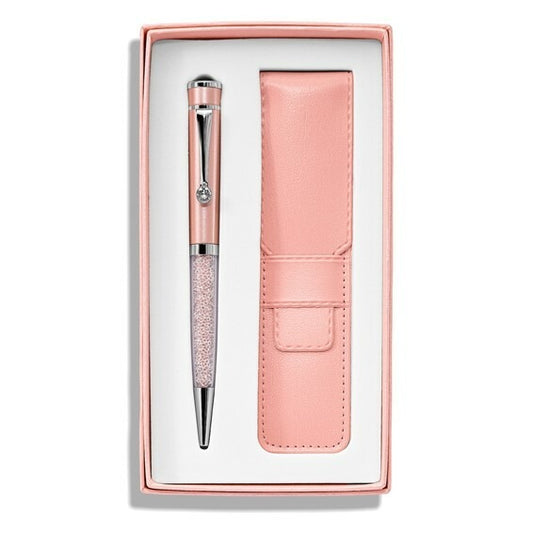 Luxury Pink Crystal Ballpoint Pen With Leather Sleeve