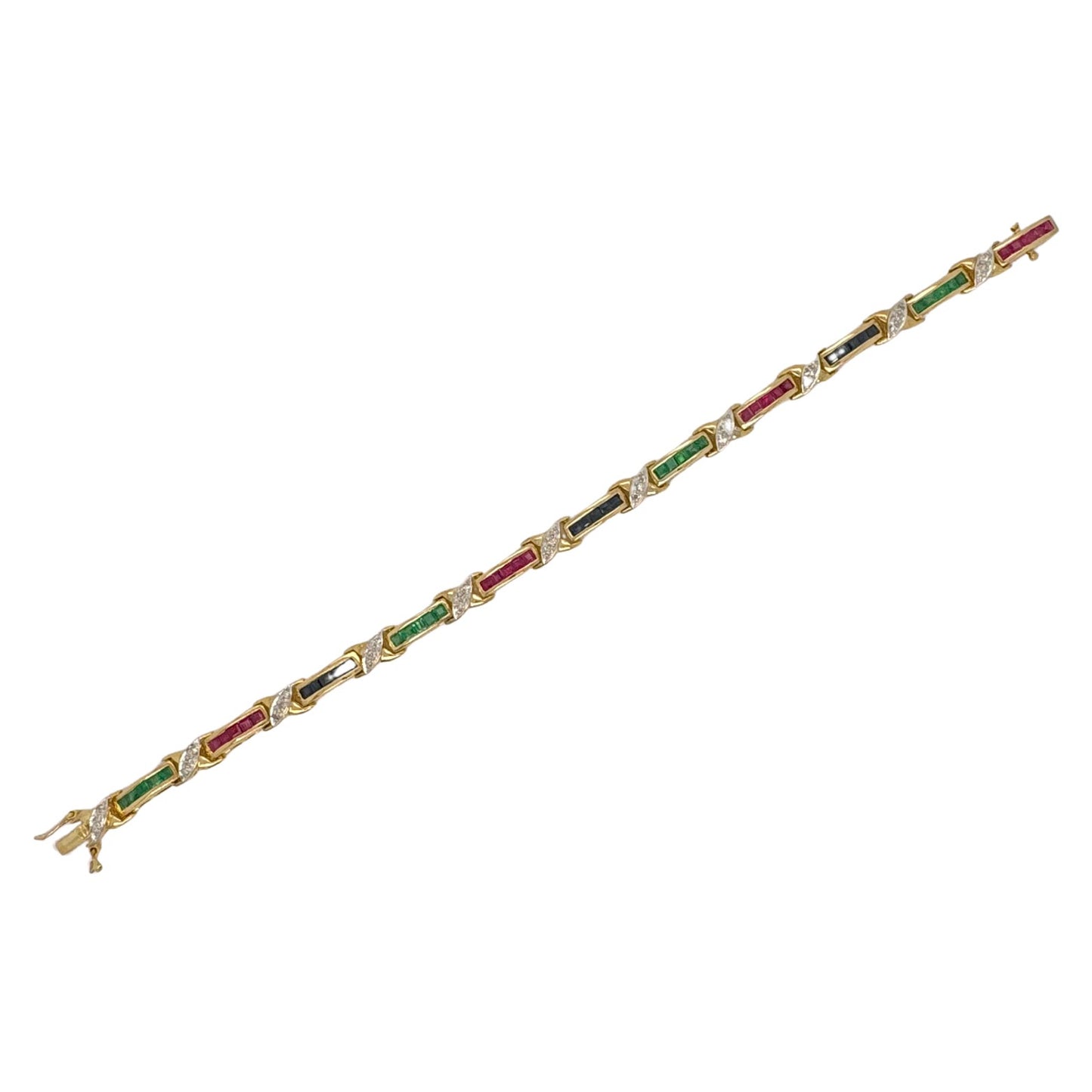 18k Yellow Gold Sapphire Ruby Emerald & Diamond 6.75" inch Bracelet 12.9g
