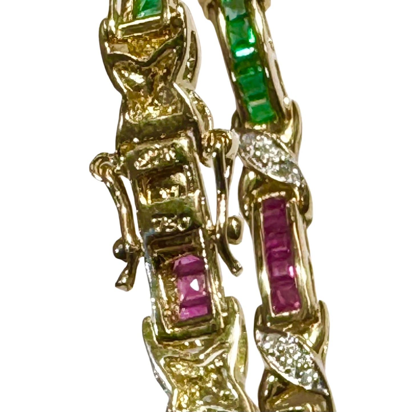 18k Yellow Gold Sapphire Ruby Emerald & Diamond 6.75" inch Bracelet 12.9g